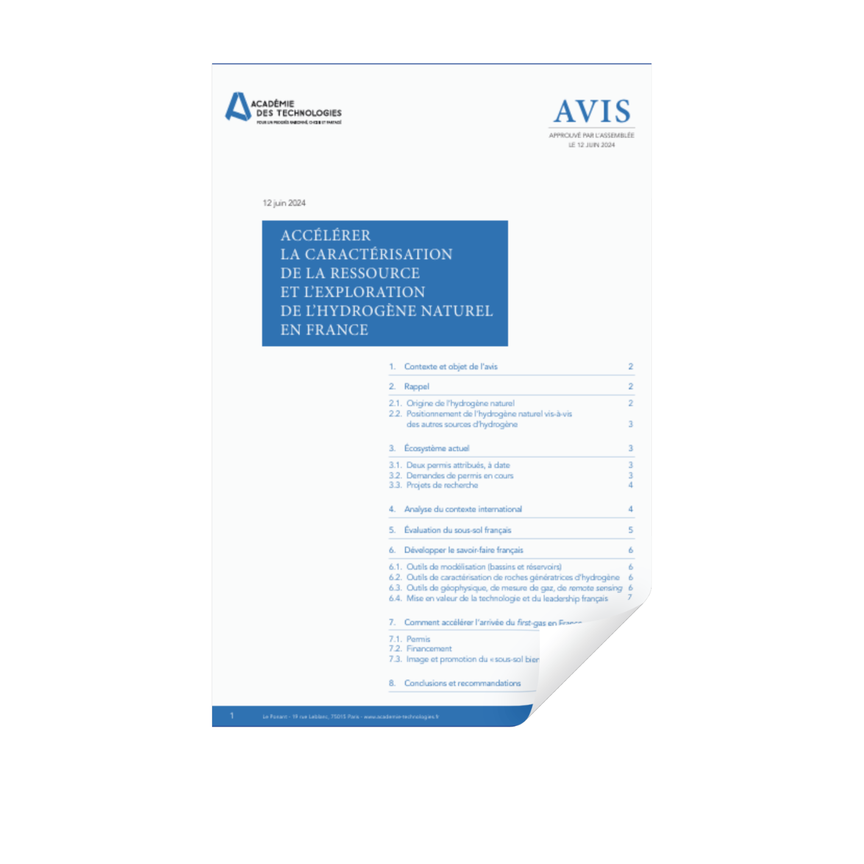 Couverture de l'avis Accélérer la caractérisation de la ressource et l’exploration de l’hydrogène naturel en France